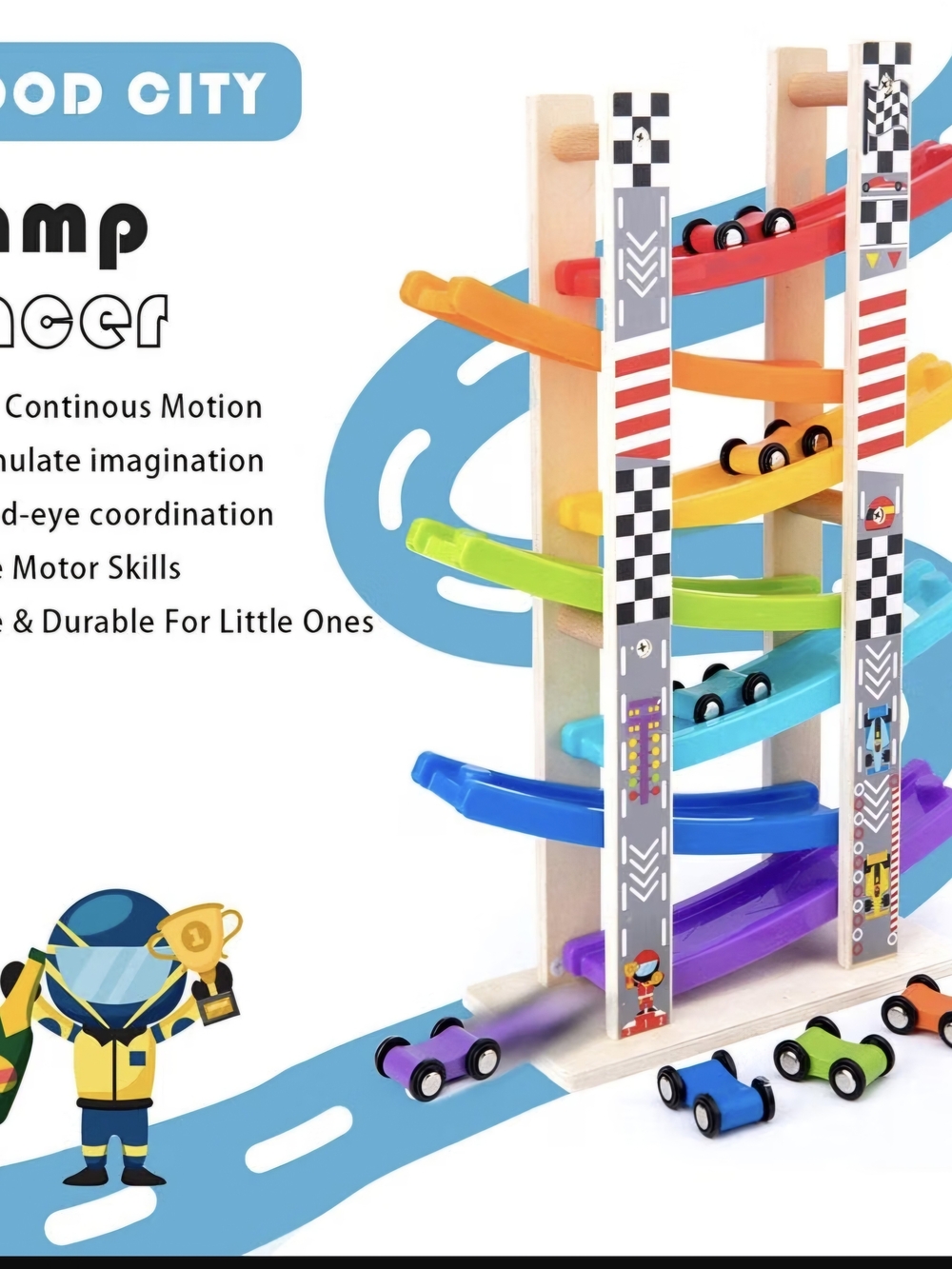 Rainbow Ramp Racer - Multicolor Wooden Car Track